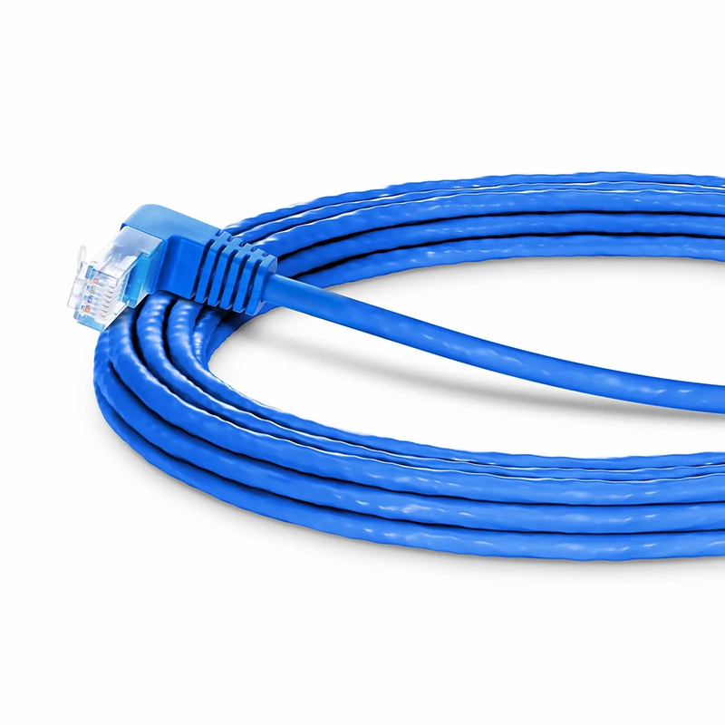 SFPS 25ft (7.6m) 90 Degree Cat6 26AWG Snagless Unshielded (U/UTP) PVC CM Ethernet Network Patch Cable, RJ45 Right Angle UP Male to RJ45 Male, Blue SFPS