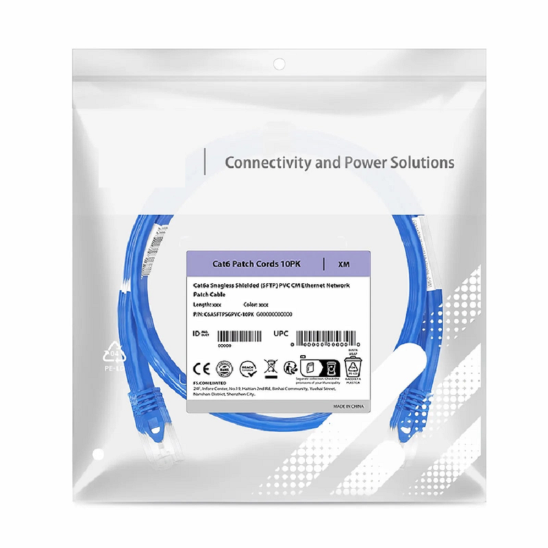 SFPS 2ft (0.6m) Cat6a 26AWG Snagless Shielded (S/FTP) PVC CM Ethernet Network Patch Cable, Blue, 10Pcs/pack SFPS