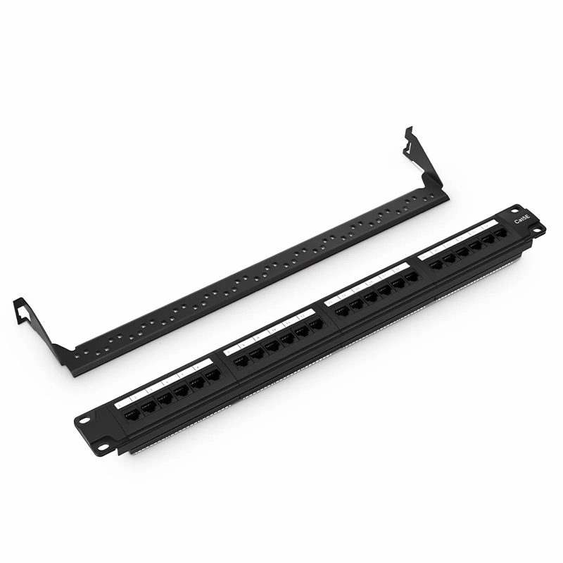 SFPS Cat5e 110-Style Patch Panel, 24-Port, 1RU, Cable Management Bar Included SFPS