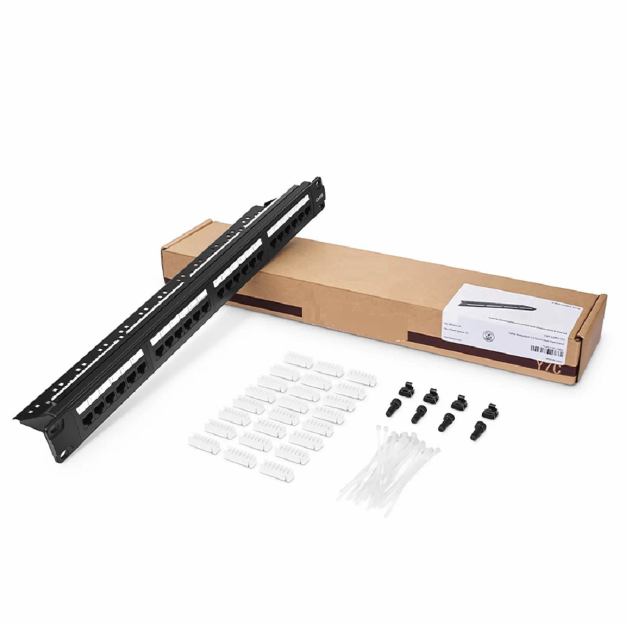 SFPS Cat5e 110-Style Patch Panel, 24-Port, 1RU, Cable Management Bar Included SFPS