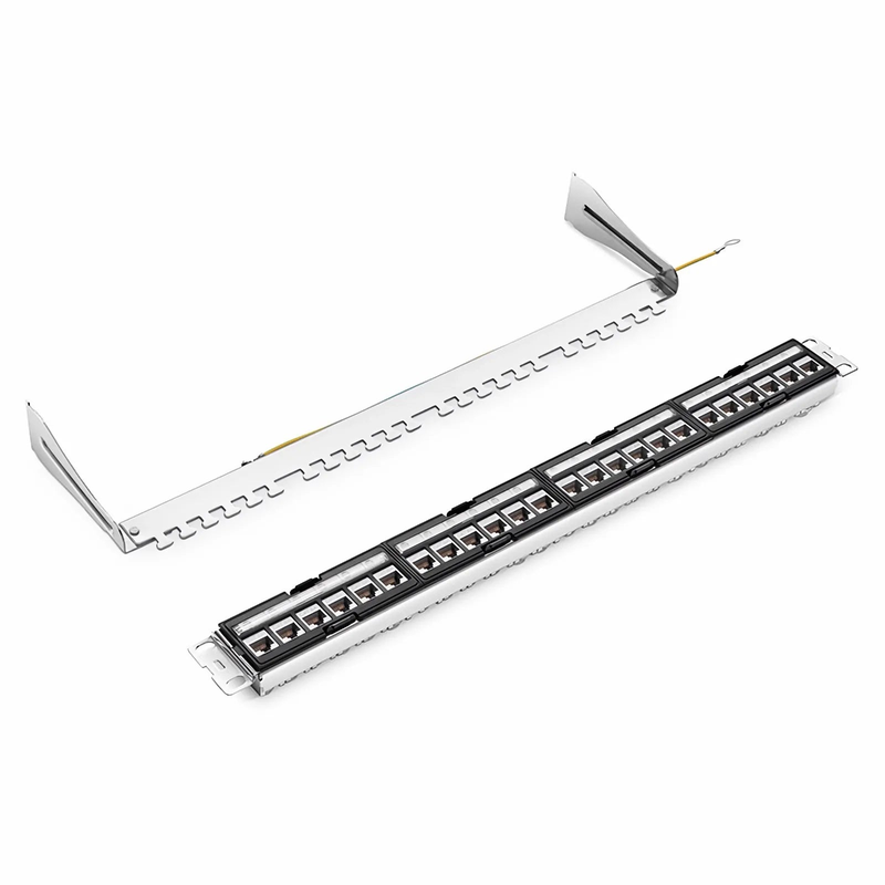 SFPS FDMP Cat6a 110-Style Shielded Recessed Patch Panel, 24-Port, 1RU, Cable Management Bar Included SFPS