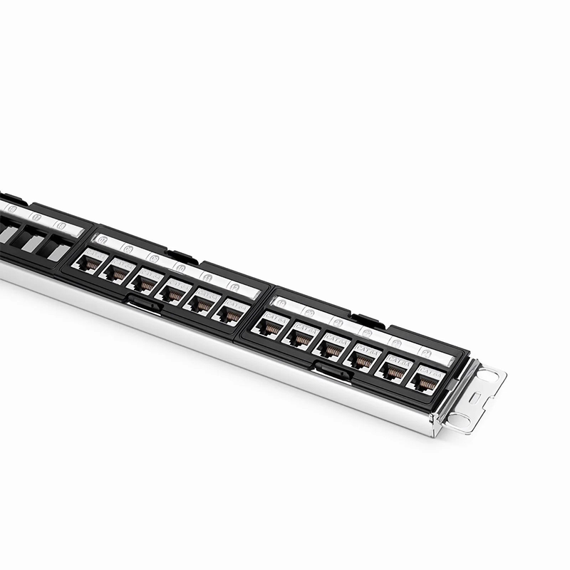 SFPS FDMP Cat6a 110-Style Shielded Recessed Patch Panel, 24-Port, 1RU, Cable Management Bar Included SFPS