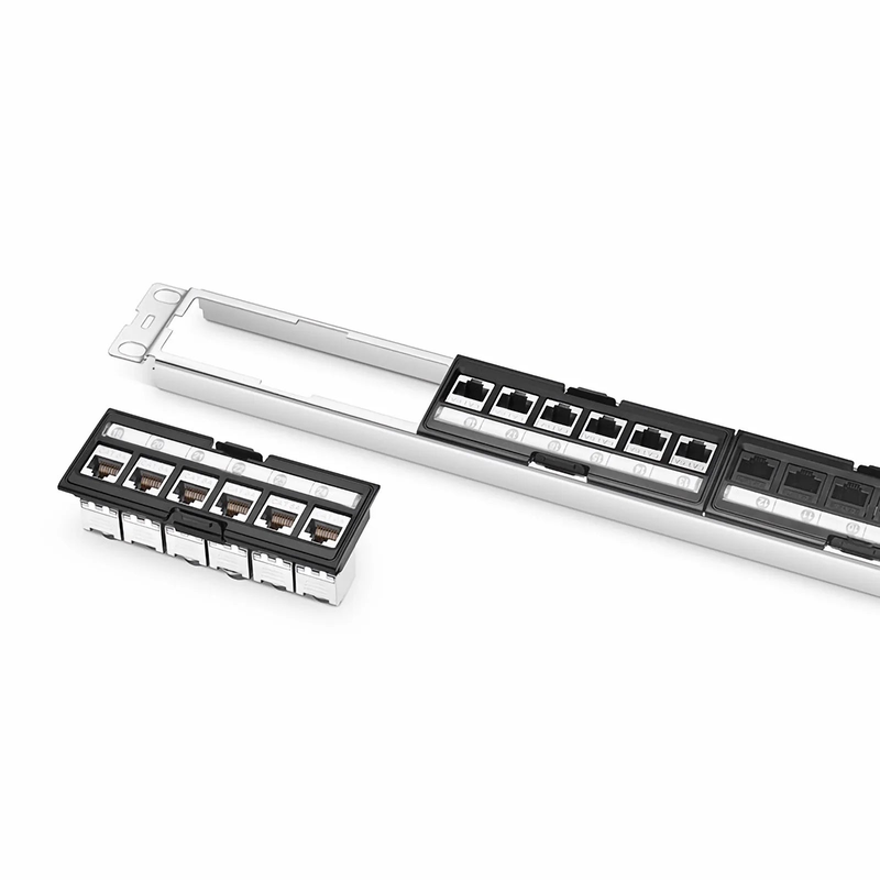 SFPS FDMP Cat6a 110-Style Shielded Recessed Patch Panel, 24-Port, 1RU, Cable Management Bar Included SFPS