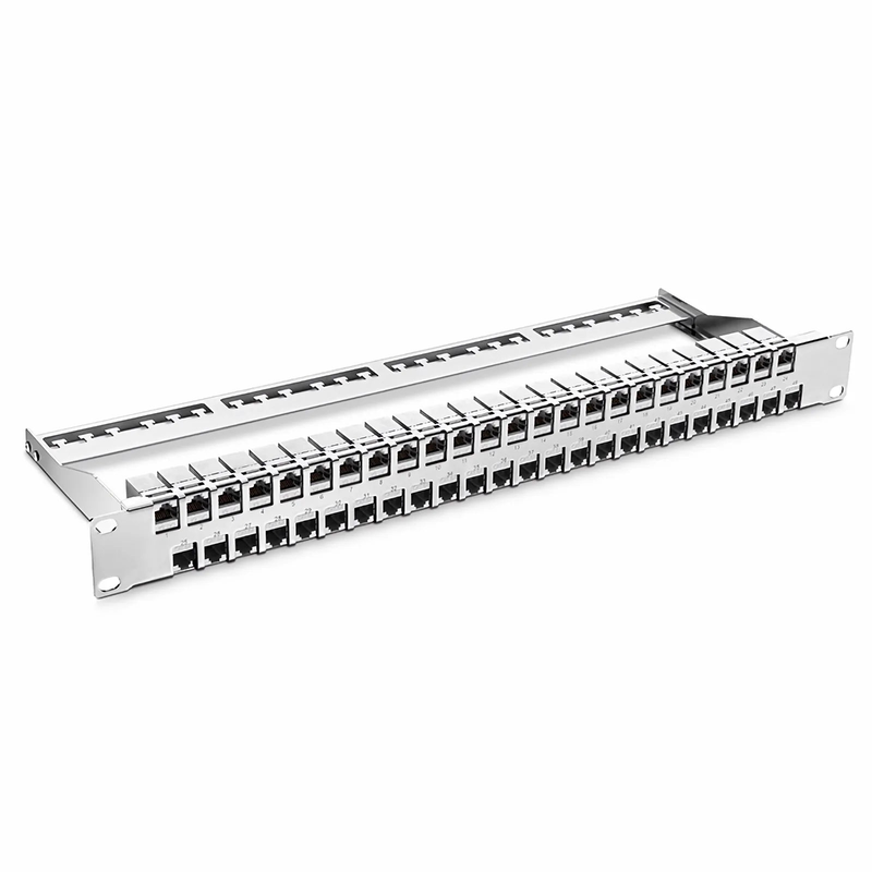 SFPS FDMP Cat6a Shielded Coupler Flat Patch Panel, 48-Port, 1RU, Cable Management Bar Included SFPS