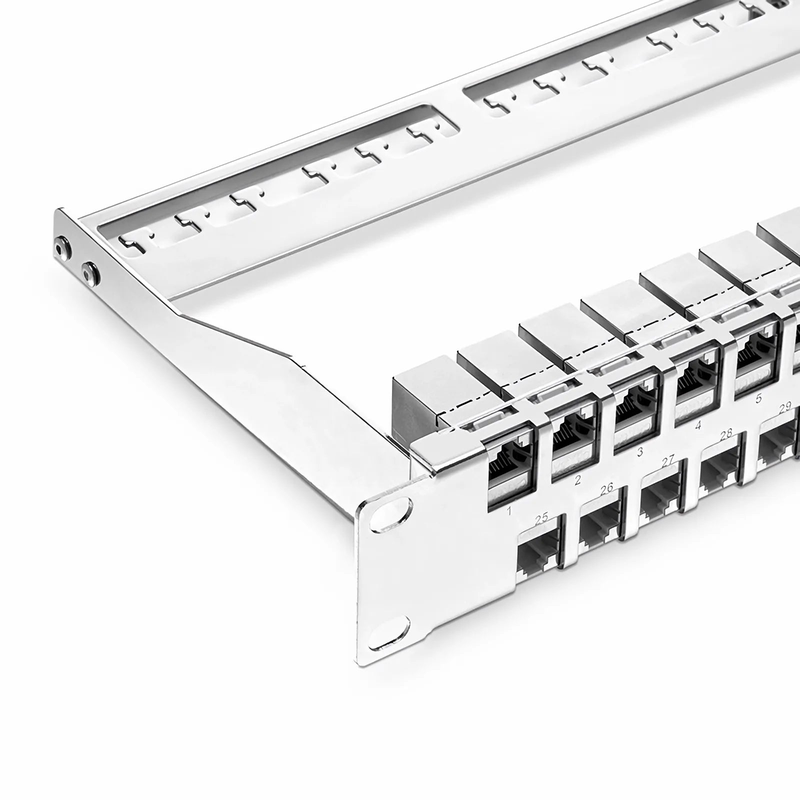 SFPS FDMP Cat6a Shielded Coupler Flat Patch Panel, 48-Port, 1RU, Cable Management Bar Included SFPS