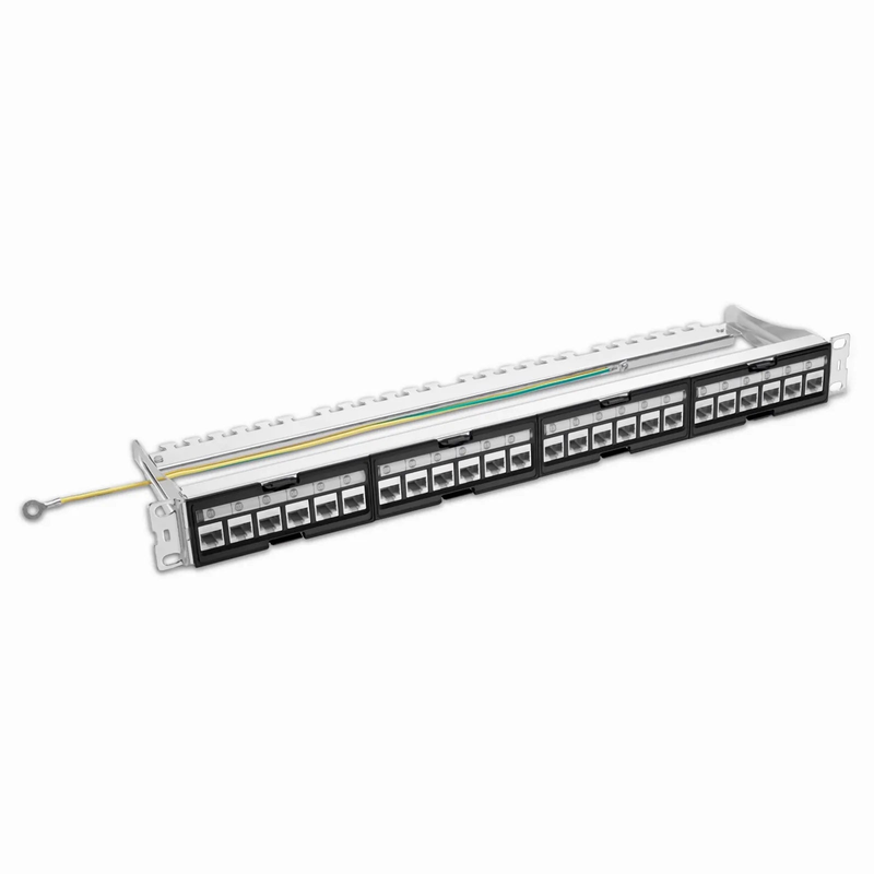 SFPS FDMP Cat6a Shielded Coupler Recessed Patch Panel, 24-Port, 1RU, Cable Management Bar Included SFPS