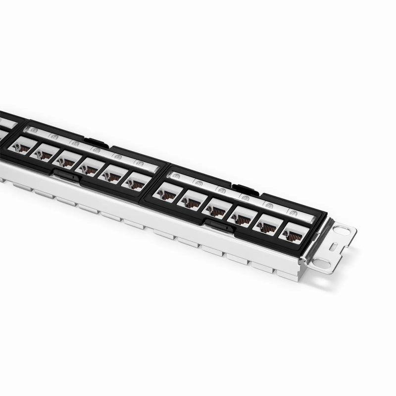 SFPS FDMP Cat6a Shielded Coupler Recessed Patch Panel, 24-Port, 1RU, Cable Management Bar Included SFPS