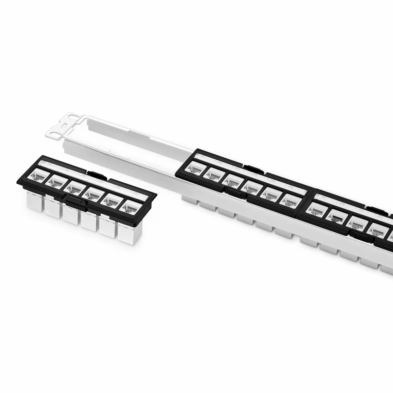 SFPS FDMP Cat6a Shielded Coupler Recessed Patch Panel, 24-Port, 1RU, Cable Management Bar Included SFPS