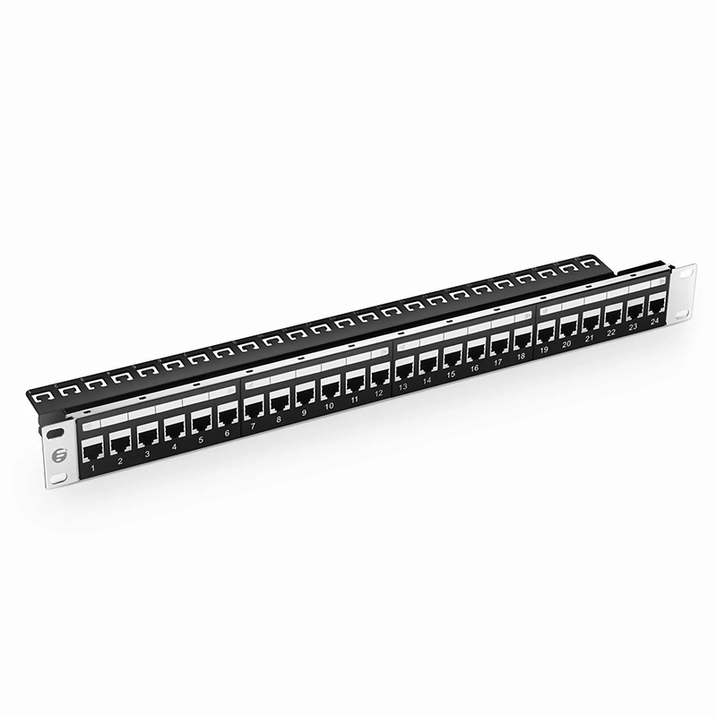 SFPS Cat5e Coupler Patch Panel, 24-Port, 1RU, Cable Management Bar Included SFPS
