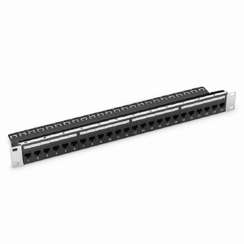 SFPS Cat5e Coupler Patch Panel, 24-Port, 1RU, Cable Management Bar Included SFPS