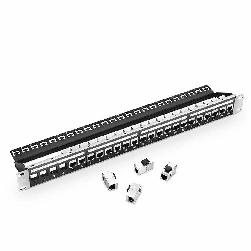 SFPS Cat5e Coupler Patch Panel, 24-Port, 1RU, Cable Management Bar Included SFPS