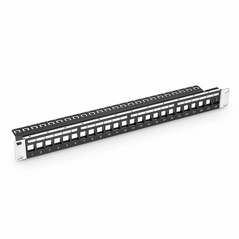 SFPS Blank Shielded/UnShielded Patch Panel for Keystone Modules, 24-Port, 1RU, Cable Management Bar Included, Black SFPS