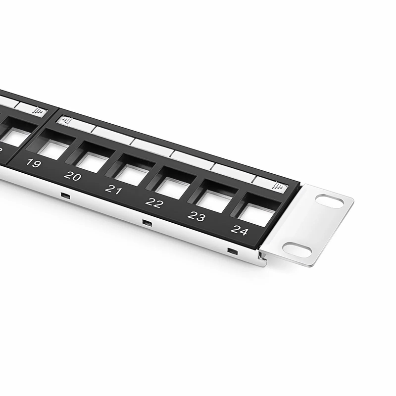 SFPS Blank Shielded/UnShielded Patch Panel for Keystone Modules, 24-Port, 1RU, Cable Management Bar Included, Black SFPS