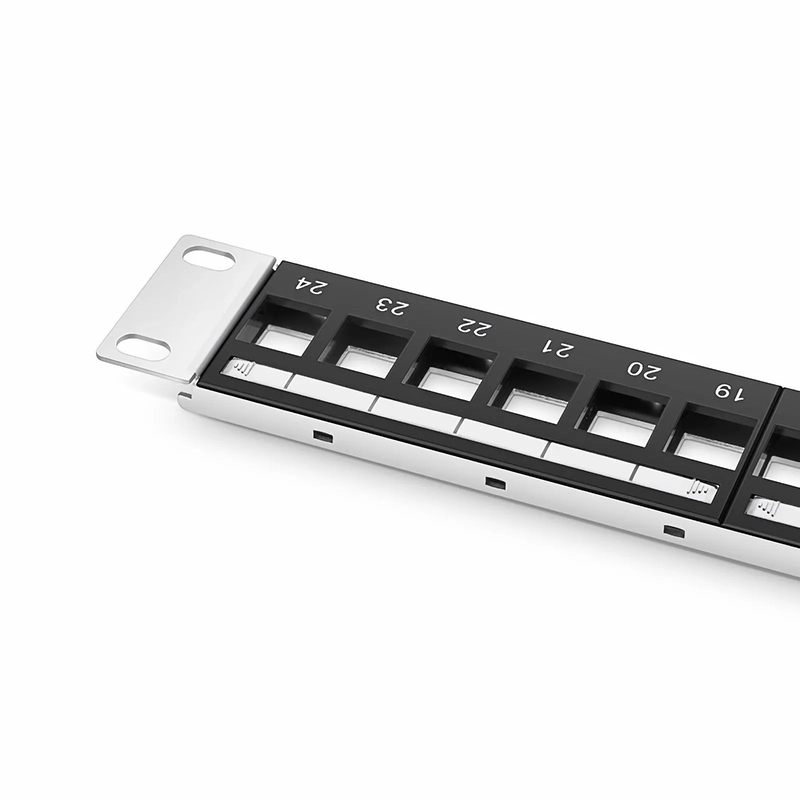 SFPS Blank Shielded/UnShielded Patch Panel for Keystone Modules, 24-Port, 1RU, Cable Management Bar Included, Black SFPS