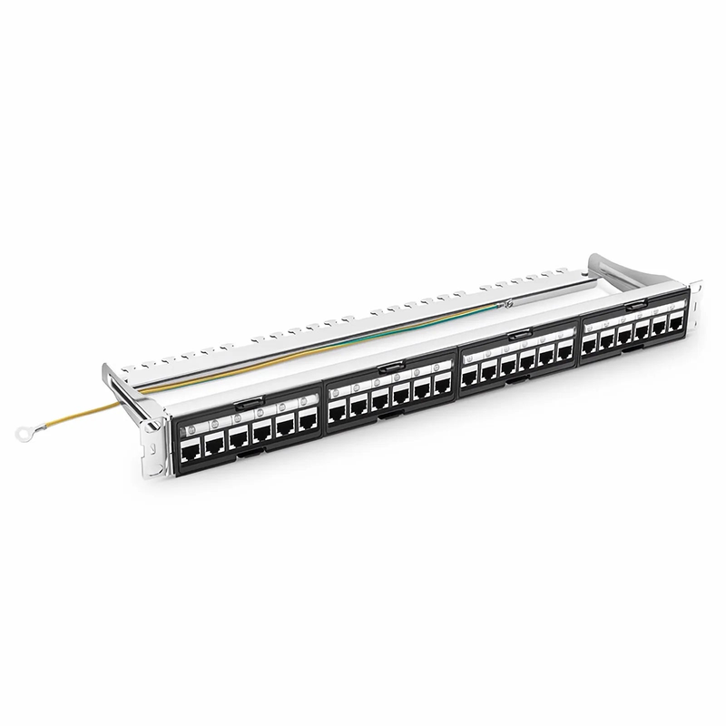 SFPS FDMP Cat6 Shielded Coupler Recessed Patch Panel, 24-Port, 1RU, Cable Management Bar Included SFPS