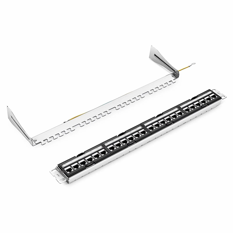 SFPS FDMP Cat6 Shielded Coupler Recessed Patch Panel, 24-Port, 1RU, Cable Management Bar Included SFPS