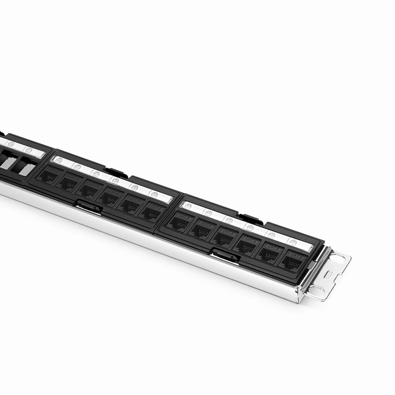 SFPS FDMP Cat6 Unshielded Coupler Recessed Patch Panel, 24-Port, 1RU, Cable Management Bar Included SFPS