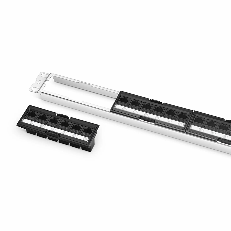 SFPS FDMP Cat6 Unshielded Coupler Recessed Patch Panel, 24-Port, 1RU, Cable Management Bar Included SFPS