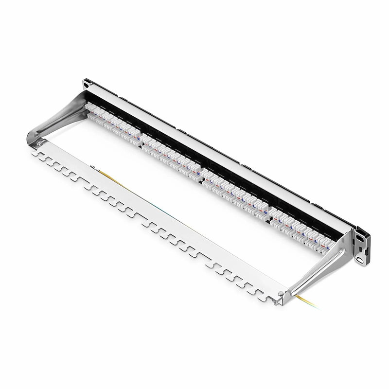 SFPS FDMP Cat5e 110-Style Unshielded Recessed Patch Panel, 24-Port, 1RU, Cable Management Bar Included SFPS