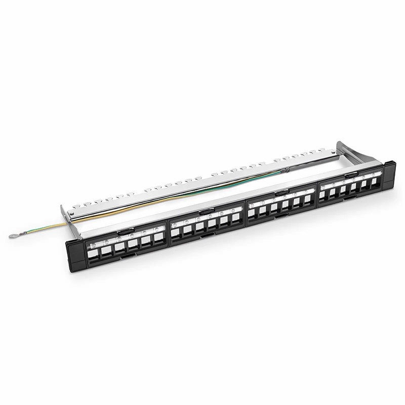 SFPS FDMP Blank Shielded/UnShielded Recessed Patch Panel for Keystone Modules, 24-Port, 1RU, Cable Management Bar Included, Black SFPS