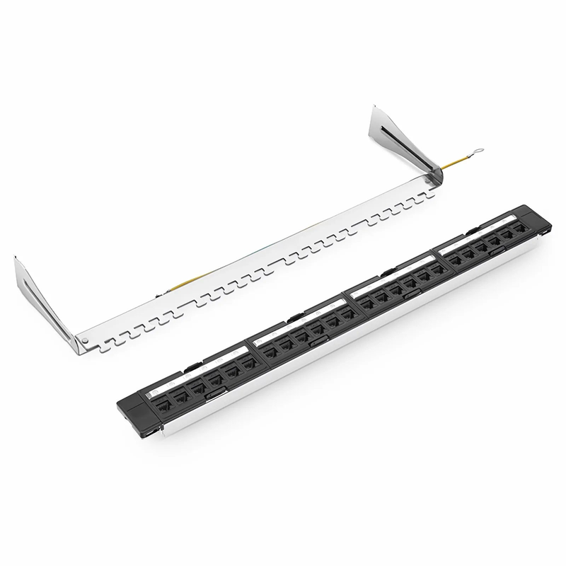 SFPS FDMP Cat5e 110-Style Unshielded Recessed Patch Panel, 24-Port, 1RU, Cable Management Bar Included SFPS