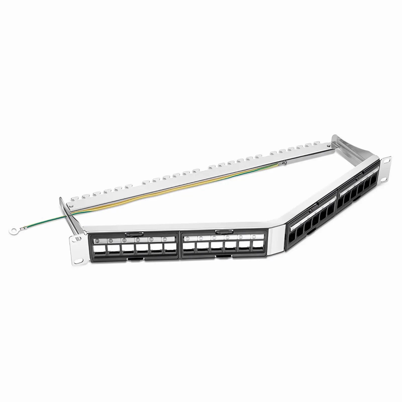 SFPS FDMP Blank Shielded/UnShielded Angled Recessed Patch Panel for Keystone Modules, 24-Port, 1RU, Cable Management Bar Included, Black SFPS