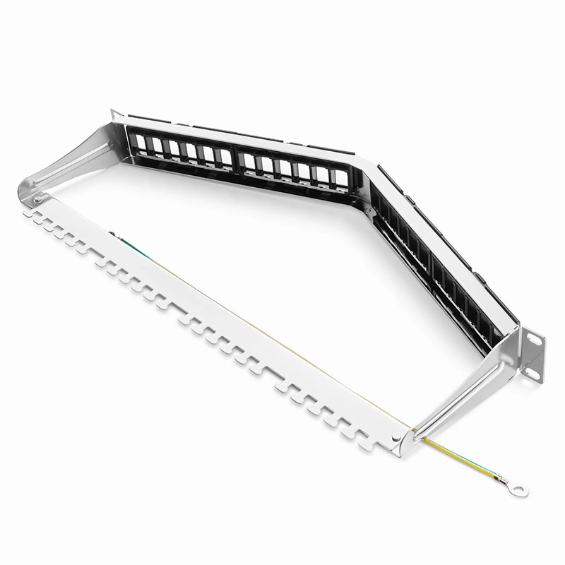 SFPS FDMP Blank Shielded/UnShielded Angled Recessed Patch Panel for Keystone Modules, 24-Port, 1RU, Cable Management Bar Included, Black SFPS