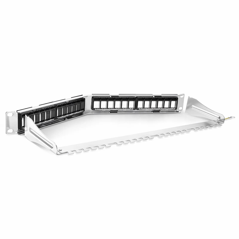 SFPS FDMP Blank Shielded/UnShielded Angled Recessed Patch Panel for Keystone Modules, 24-Port, 1RU, Cable Management Bar Included, Black SFPS