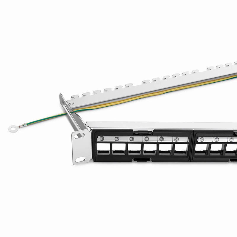 SFPS FDMP Blank Shielded/UnShielded Angled Recessed Patch Panel for Keystone Modules, 24-Port, 1RU, Cable Management Bar Included, Black SFPS