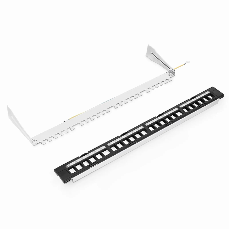 SFPS FDMP Blank Shielded/UnShielded Recessed Patch Panel for Keystone Modules, 24-Port, 1RU, Cable Management Bar Included, Black SFPS
