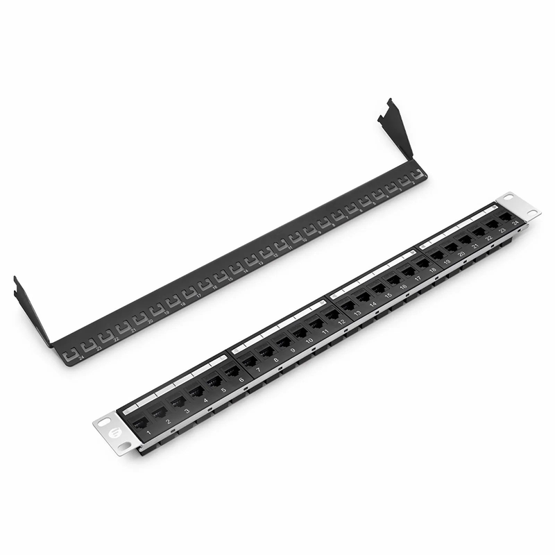 SFPS Cat5e Coupler Patch Panel, 24-Port, 1RU, Cable Management Bar Included SFPS