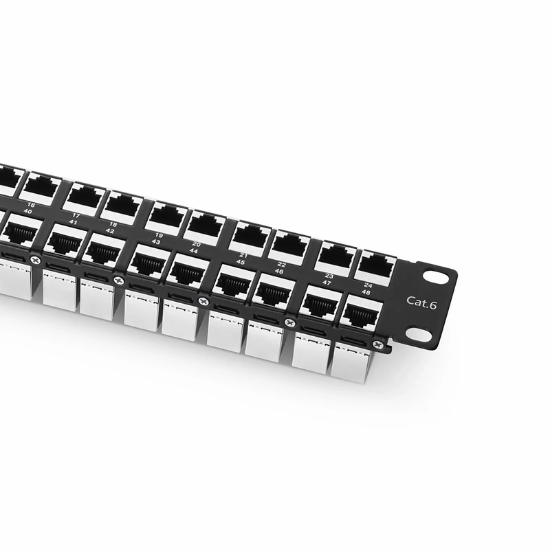 SFPS Cat6 Coupler Patch Panel, 48-Port, 1RU, Cable Management Bar Included SFPS