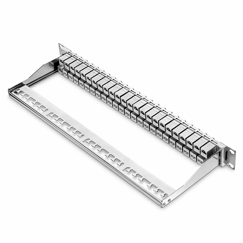 SFPS FDMP Cat6a Shielded Coupler Flat Patch Panel, 48-Port, 1RU, Cable Management Bar Included SFPS