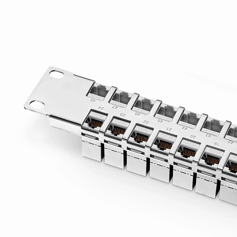 SFPS FDMP Cat6a Shielded Coupler Flat Patch Panel, 48-Port, 1RU, Cable Management Bar Included SFPS