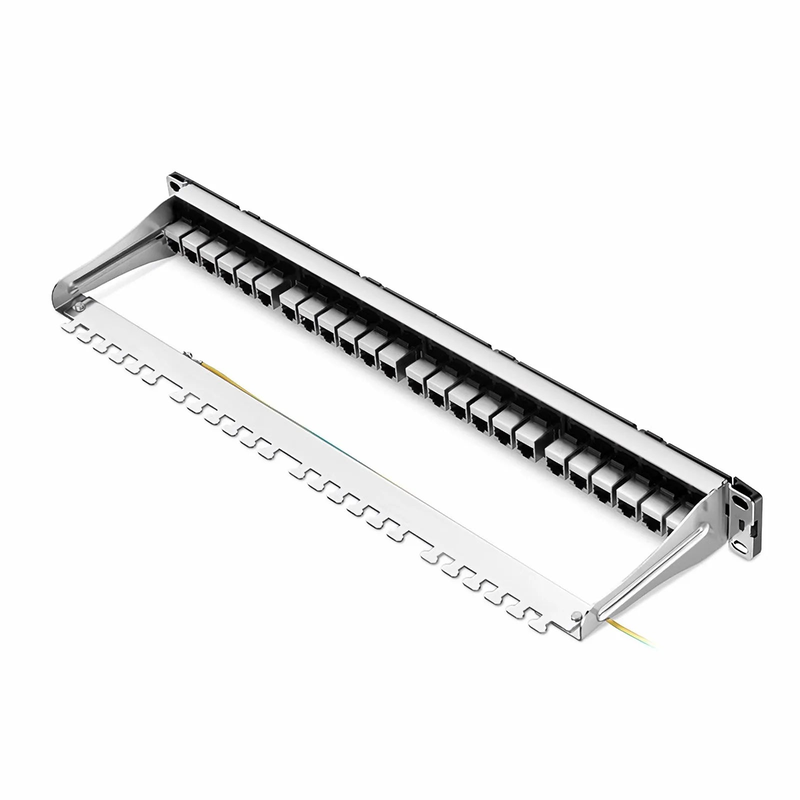 SFPS FDMP Cat6a Shielded Coupler Recessed Patch Panel, 24-Port, 1RU, Cable Management Bar Included SFPS