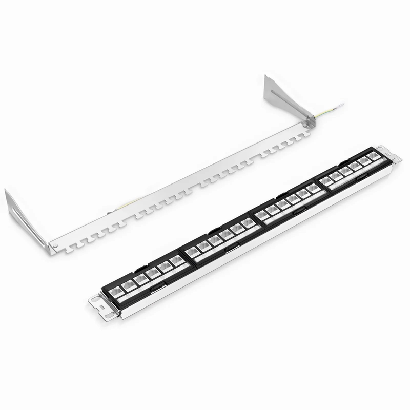 SFPS FDMP Cat6a Shielded Coupler Recessed Patch Panel, 24-Port, 1RU, Cable Management Bar Included SFPS