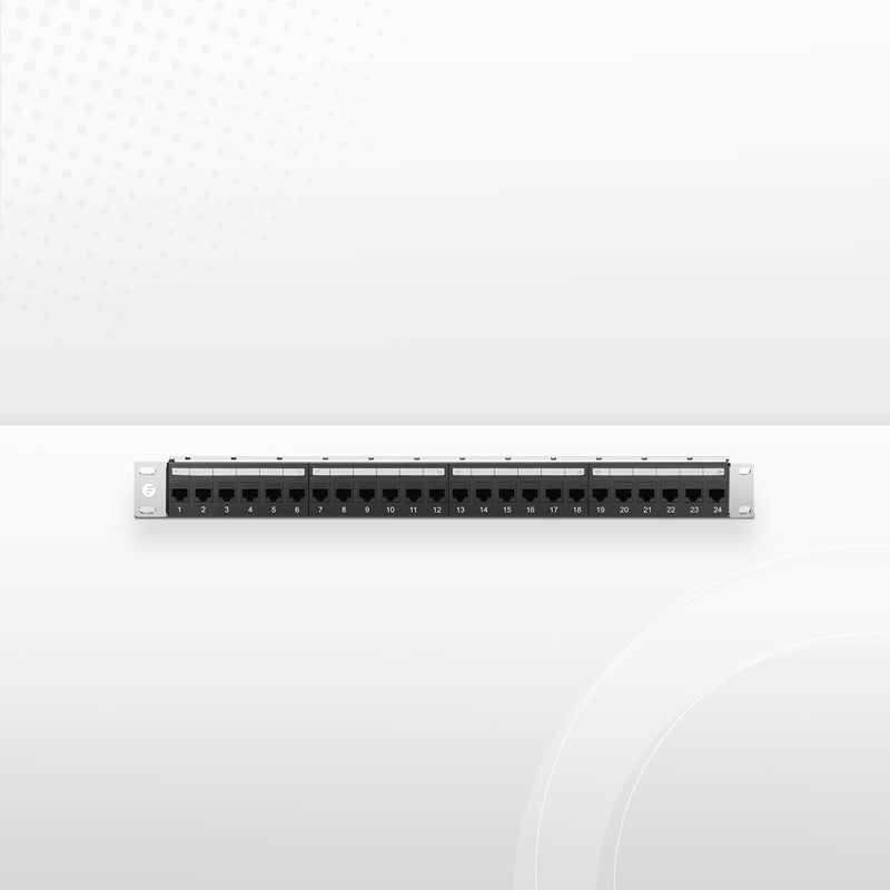 SFPS Cat5e Coupler Patch Panel, 24-Port, 1RU, Cable Management Bar Included SFPS