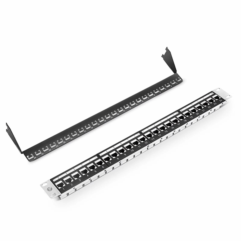 SFPS Cat5e Coupler Patch Panel, 24-Port, 1RU, Cable Management Bar Included SFPS