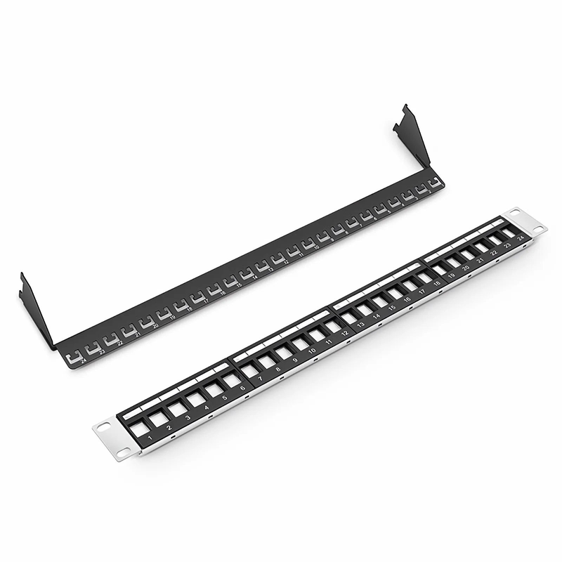 SFPS Blank Shielded/UnShielded Patch Panel for Keystone Modules, 24-Port, 1RU, Cable Management Bar Included, Black SFPS