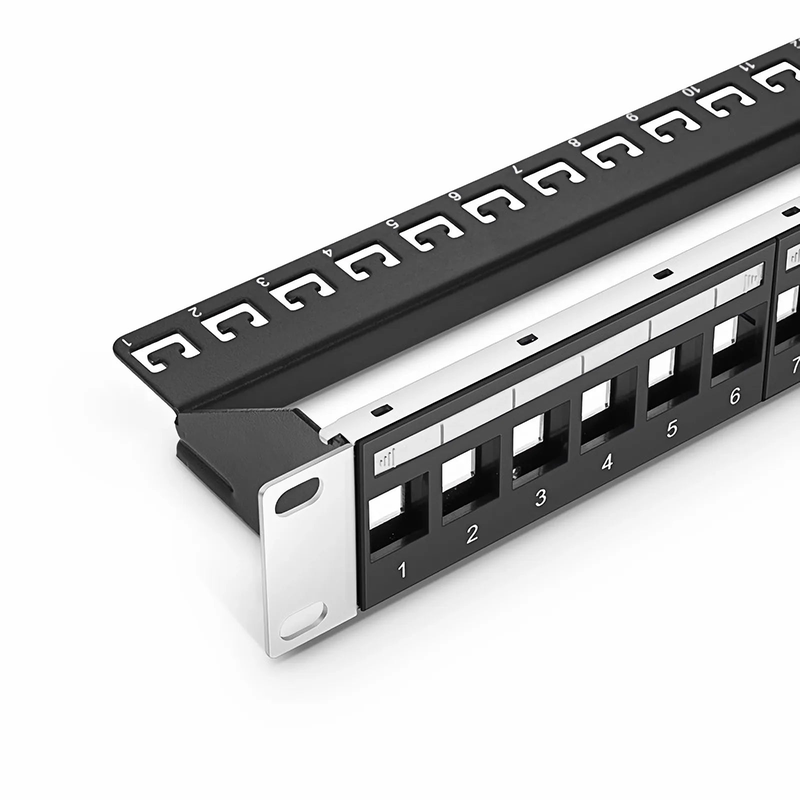 SFPS Blank Shielded/UnShielded Patch Panel for Keystone Modules, 24-Port, 1RU, Cable Management Bar Included, Black SFPS
