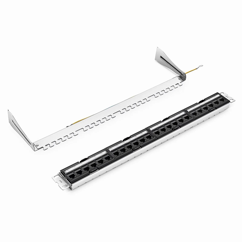 SFPS FDMP Cat6 Unshielded Coupler Recessed Patch Panel, 24-Port, 1RU, Cable Management Bar Included SFPS