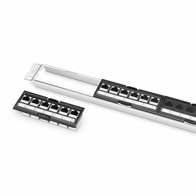 SFPS FDMP Cat6 Shielded Coupler Recessed Patch Panel, 24-Port, 1RU, Cable Management Bar Included SFPS