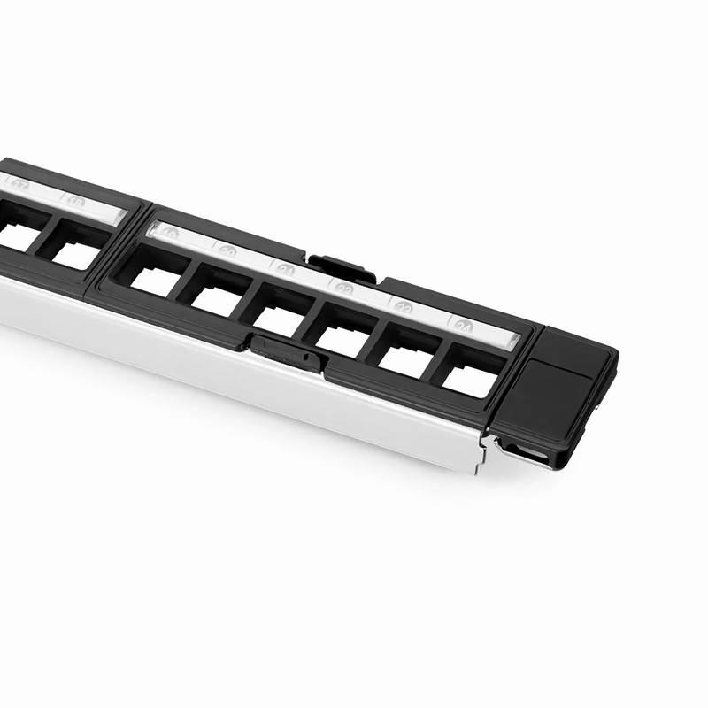 SFPS FDMP Blank Shielded/UnShielded Recessed Patch Panel for Keystone Modules, 24-Port, 1RU, Cable Management Bar Included, Black SFPS