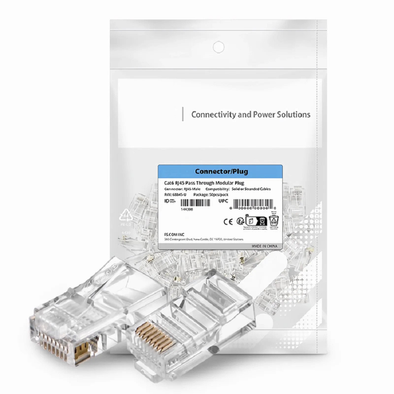 SFPS Cat6 RJ45 Pass Through Modular Plugs, Unshielded Network Connectors for 24AWG Twisted Pair Solid or Stranded Cable (50/Pack) SFPS
