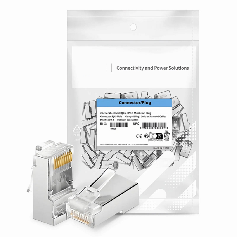 SFPS Cat6 RJ45 Standard Modular Plugs (Two-Piece Suit), Unshielded Network Connectors for 23~24AWG Twisted Pair Solid or Stranded Cable (50/Pack) SFPS