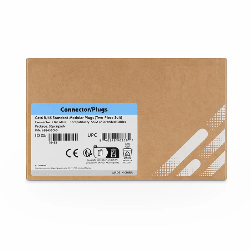 SFPS Cat6a/Cat7 RJ45 Standard Modular Plugs (Two-Piece Suit), Shielded Network Connectors for 23AWG Twisted Pair Solid Cable or Stranded Cable (50/Pack) SFPS