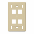 SFPS SyncEase Single Gang Four Port Keystone Faceplate, Label Pockets, Ivory SFPS