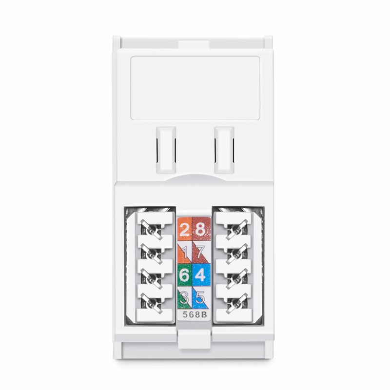 SFPS British-Style Cat6 Shuttered Faceplate Frame Insert, Label Pockets, Flat, 1 Port, White, 1.97'' x 0.98'' SFPS