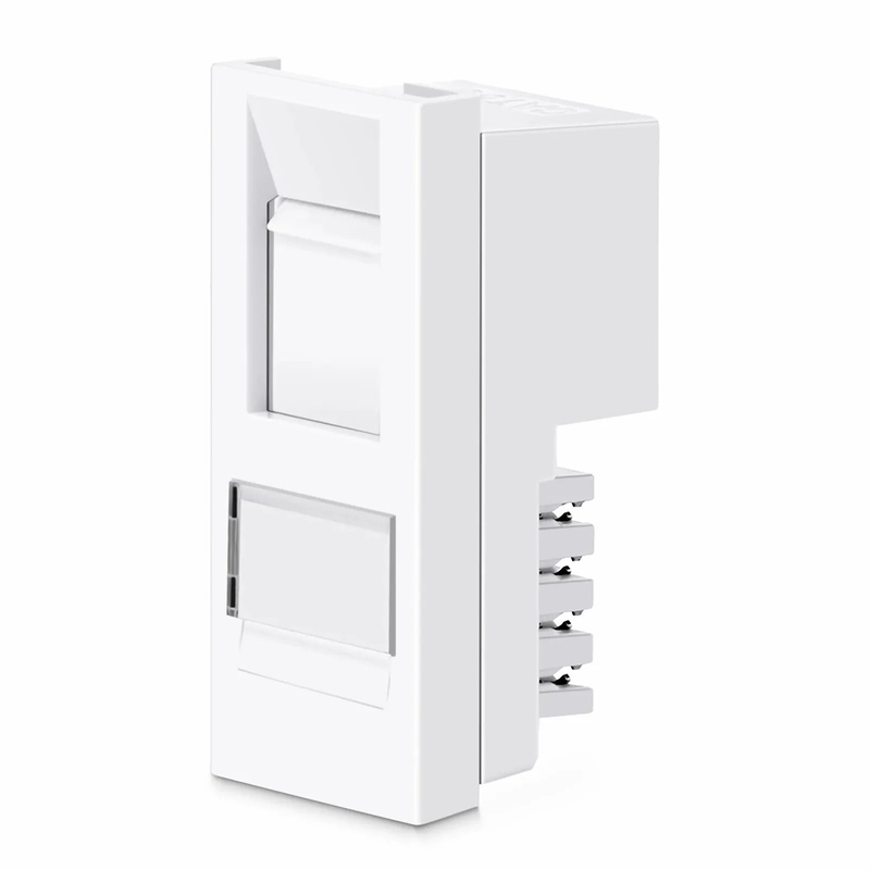 SFPS British-Style Cat6 Shuttered Faceplate Frame Insert, Label Pockets, Flat, 1 Port, White, 1.97'' x 0.98'' SFPS