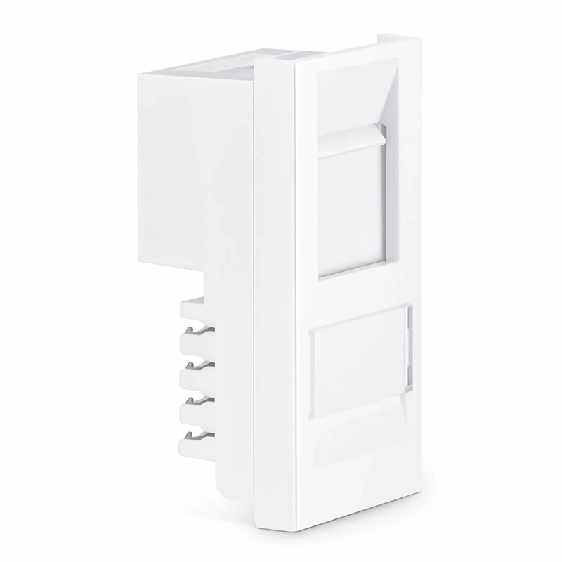 SFPS British-Style Cat6 Shuttered Faceplate Frame Insert, Label Pockets, Flat, 1 Port, White, 1.97'' x 0.98'' SFPS